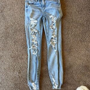 American Eagle Outfitters Ripped Light Blue Skinny Jeans